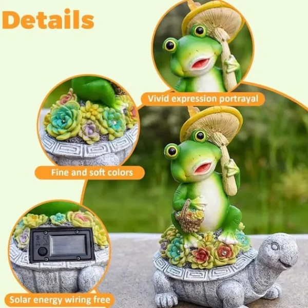 Havedekorationer^OBOSOE Solar Lampe Have Ornament Skildpadde & Frø – Udendørs Statue til Patio & Balkon