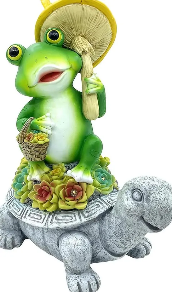 Havedekorationer^OBOSOE Solar Lampe Have Ornament Skildpadde & Frø – Udendørs Statue til Patio & Balkon