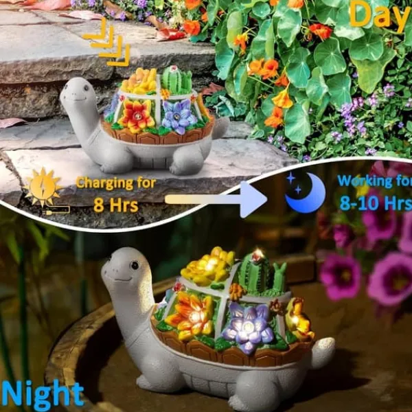Best OBOSOE Solar Lampe Turtle Udendørs Statue – Havedekoration og ornament til terrasse Havedekorationer