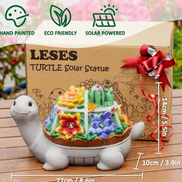 Best OBOSOE Solar Lampe Turtle Udendørs Statue – Havedekoration og ornament til terrasse Havedekorationer