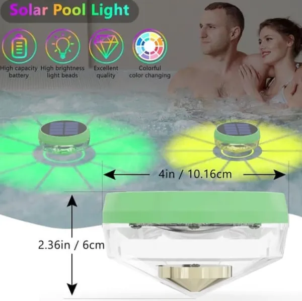Outlet OBOSOE Solar Lights til Pool - 2-Pack RGB LED lys med automatisk farveskift, perfekt til fest og dekoration Pool- & Spatilbehør
