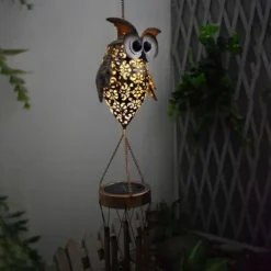 Vinddekoration^OBOSOE Solcelledrevet Uglelygte - Dekorativ Udelygte til Have & Græsplæne | Selvladerende Hængepynt | Energibesparende LED-lys