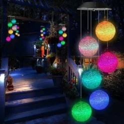Sale OBOSOE soldrevet vindklokke – 6 LED-lyskugler med farveskift og IP44 vandtæt design Vinddekoration