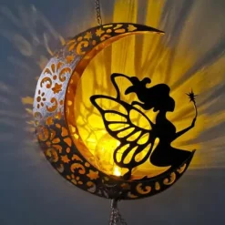 Vinddekoration^OBOSOE Solpowerad Moon Fairy Wind Chime med plettet glaskugle - Varm Testimony Wind Chime | Havepynt til veranda og græsplæne | Mindegave