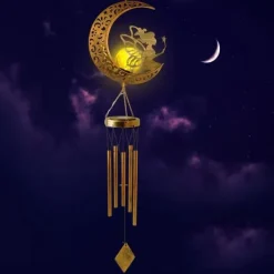 Vinddekoration^OBOSOE Solpowerad Moon Fairy Wind Chime med plettet glaskugle - Varm Testimony Wind Chime | Havepynt til veranda og græsplæne | Mindegave