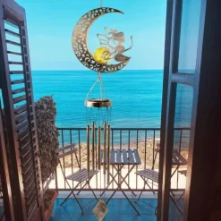 Vinddekoration^OBOSOE Solpowerad Moon Fairy Wind Chime med plettet glaskugle - Varm Testimony Wind Chime | Havepynt til veranda og græsplæne | Mindegave