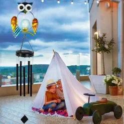 Discount OBOSOE Solpowerad Owl Wind Chime - 100 cm Vandtæt Aluminium/Jern Wind Chime | Fjernophængt dekoration til have og udendørs Vinddekoration