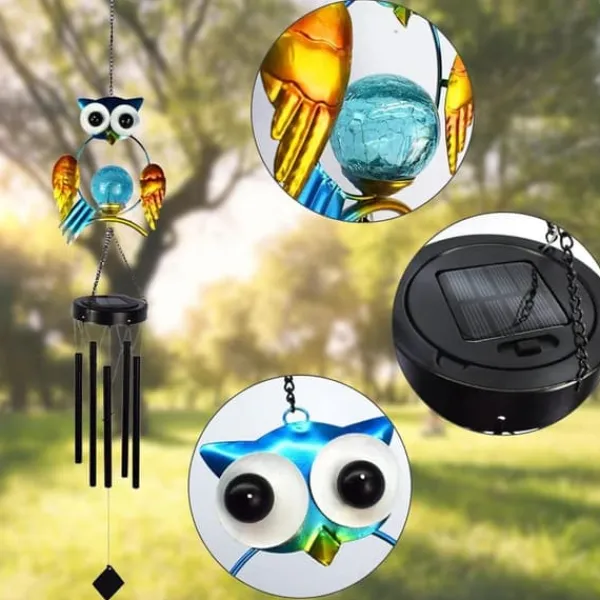 Discount OBOSOE Solpowerad Owl Wind Chime - 100 cm Vandtæt Aluminium/Jern Wind Chime | Fjernophængt dekoration til have og udendørs Vinddekoration