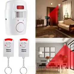 Clearance OBOSOE trådløs alarm med bevægelsessensor – Tyverialarm med 2 fjernbetjeninger, til hjem, garage og butikker Hjemmealarmsystemer
