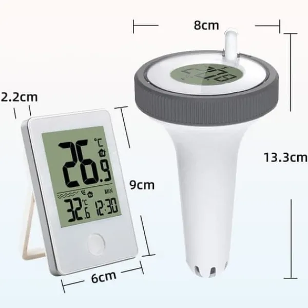 Online OBOSOE trådløst flydende pooltermometer med fjernaflæsning, LED-display og RCC – vandafvisende IPX8, perfekt til pool og spa Pool- & Spatilbehør
