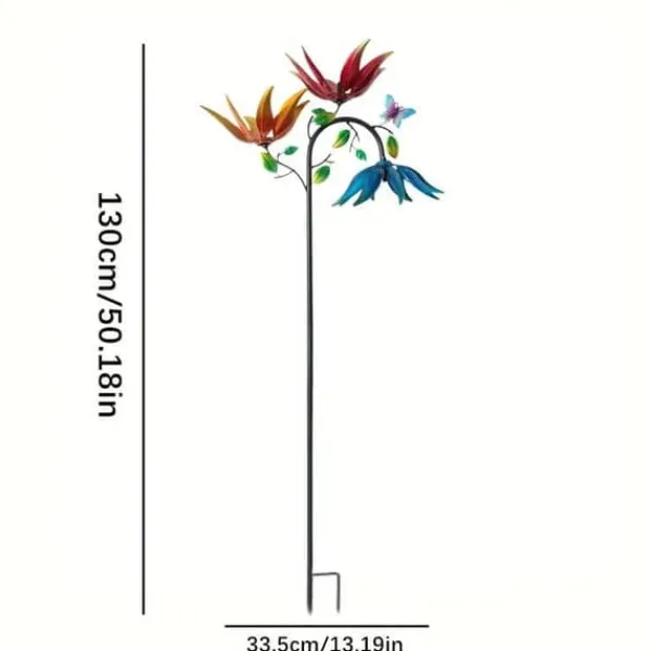 Vinddekoration^OBOSOE vinddrevet blomstervindmølle – farverig havedekoration, haveornament, udendørs skulptur