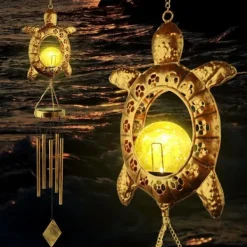 Online OBOSOE Vindklokke med Solcelle & Skildpadde – Måneformet Lampe til Have, Altan & Gave til mor eller mormor Vinddekoration