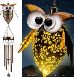 Best OBOSOE Vindspil med solcelle – Ugle i Metal til have, terrasse og gaver til mor og mormor Vinddekoration