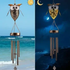 Best OBOSOE Vindspil med solcelle – Ugle i Metal til have, terrasse og gaver til mor og mormor Vinddekoration
