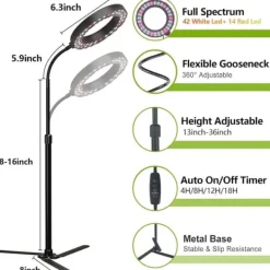 Hot OBOSOE 50W Grow Light - 6000K Fuldspektret LED Grow Light med timer 4/8/12h og højdejustering - Perfekt til indendørs planter Krukkeplanter Indendørs