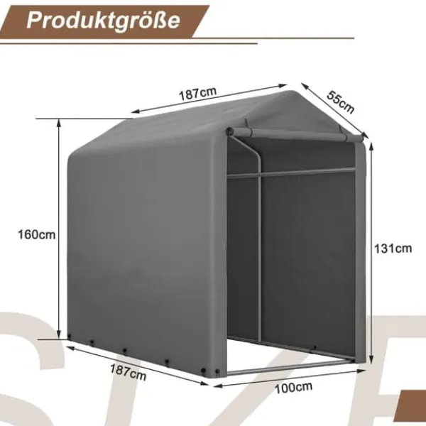 Online Opbevaringsrum 187x100x160 cm, cykelgarage, haveskur, lagerzelt, mørkegrå Skure, Garager & Carports