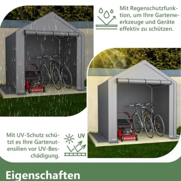 Discount Opbevaringsrum 190x170x200 cm, cykelgarage, haveskur, redskabsskur, lagerzelt, mørkegrå Skure, Garager & Carports