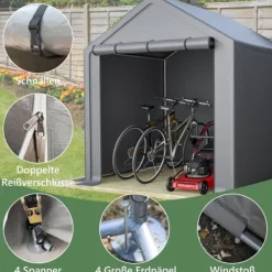 Discount Opbevaringsrum 190x170x200 cm, cykelgarage, haveskur, redskabsskur, lagerzelt, mørkegrå Skure, Garager & Carports