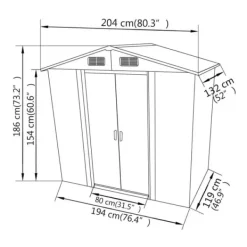Best Opbevaringsskur i metal - Holdbart og vejrbestandigt | Størrelse: 204x132x186 cm | Farve: Grå Skure, Garager & Carports