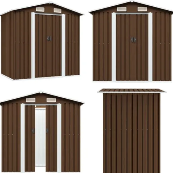 Skure, Garager & Carports^Opbevaringsskur til haven 204x132x186 cm stål brun - Haveskur - Haveskure - Home & Living