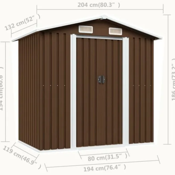 Skure, Garager & Carports^Opbevaringsskur til haven 204x132x186 cm stål brun - Haveskur - Haveskure - Home & Living