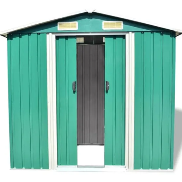 Outlet Opbevaringsskur til haven 204x132x186 cm metal grøn - Haveskur - Haveskure - Home & Living Skure, Garager & Carports