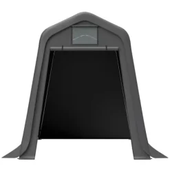 Skure, Garager & Carports^Opbevaringsskur 245x183x217 cm grå – alsidig som redskabsskur, cykelskur eller carport, vandafvisende PE-materiale med rullegardiner
