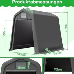 Skure, Garager & Carports^Opbevaringsskur 245x183x217 cm grå – alsidig som redskabsskur, cykelskur eller carport, vandafvisende PE-materiale med rullegardiner