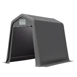 Skure, Garager & Carports^Opbevaringsskur 245x183x217 cm grå – alsidig som redskabsskur, cykelskur eller carport, vandafvisende PE-materiale med rullegardiner