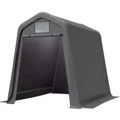 Skure, Garager & Carports^Opbevaringsskur 245x183x217 cm grå – alsidig som redskabsskur, cykelskur eller carport, vandafvisende PE-materiale med rullegardiner