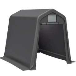 Skure, Garager & Carports^Opbevaringsskur 245x183x217 cm grå – alsidig som redskabsskur, cykelskur eller carport, vandafvisende PE-materiale med rullegardiner