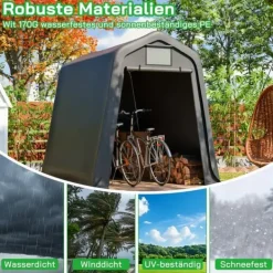 Skure, Garager & Carports^Opbevaringsskur 245x183x217 cm grå – alsidig som redskabsskur, cykelskur eller carport, vandafvisende PE-materiale med rullegardiner