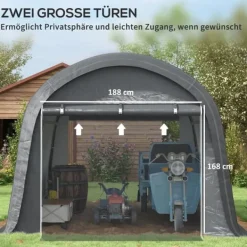 Online Opbevaringstelt 3×3 m, UV-beskyttelse, vandafvisende, stål/PE, grå, to rulleporte Skure, Garager & Carports