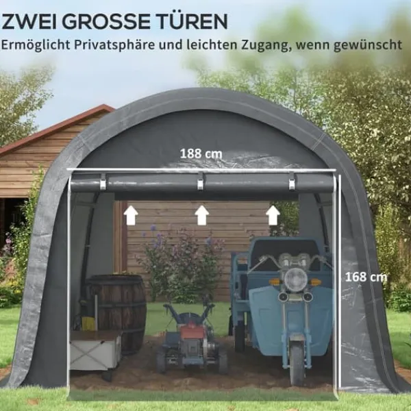 Online Opbevaringstelt 3×3 m, UV-beskyttelse, vandafvisende, stål/PE, grå, to rulleporte Skure, Garager & Carports