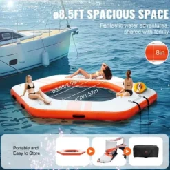 Online Oppustelig flydende dock, 259x20,3 cm, hvid, trampolin net pool Pool- & Spatilbehør