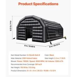 Hot Oppustelig natklub 9x6x4 m sort, Oxford-stof Telte & Lysthuse