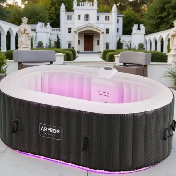 Spa & Udendørsbad^Oppustelig spa Florence – 2400W | 154 x 154 x 65 cm | 4-personers jacuzzi | 100 massagedyser | Op til 40°C opvarmning | Oppustelig spa indendørs og ud | CDON