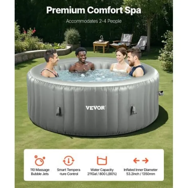 Spa & Udendørsbad^Oppustelig spabad, 180x66 cm, grå, PVC