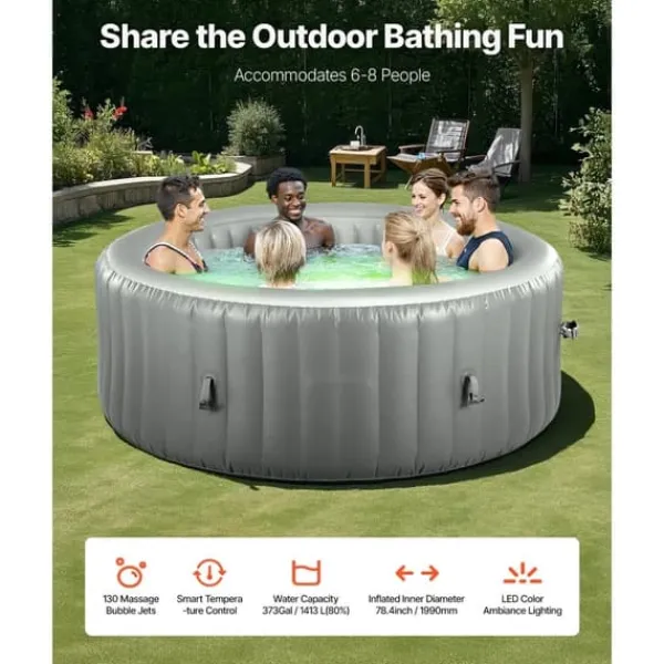 Spa & Udendørsbad^Oppusteligt Spa, 6-8 Personers Kapacitet, 2400x660 mm, Bærbart Udendørs Spabad