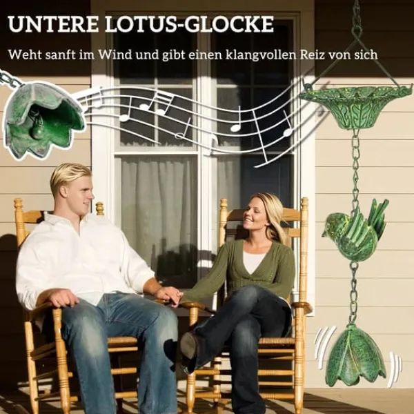 Online Outsunny 3 stk. Grøn Regnkæde i Metal - 123cm - Med Kolibri & Lotusklokke Dekoration - Til Tagrender Havedekorationer