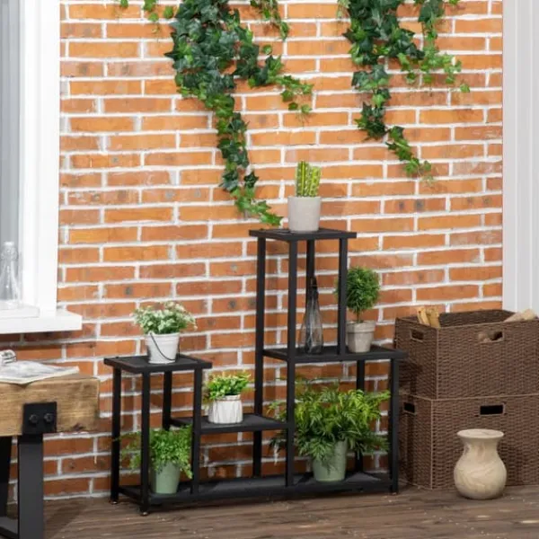 New Outsunny Blomsterreol - Metal, Sort, 4 Niveauer, 91x25x83cm Plantestativer