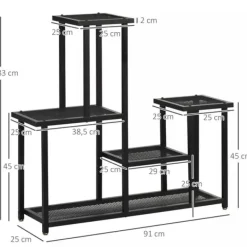 New Outsunny Blomsterreol - Metal, Sort, 4 Niveauer, 91x25x83cm Plantestativer