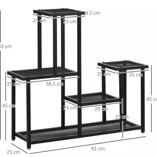 New Outsunny Blomsterreol - Metal, Sort, 4 Niveauer, 91x25x83cm Plantestativer