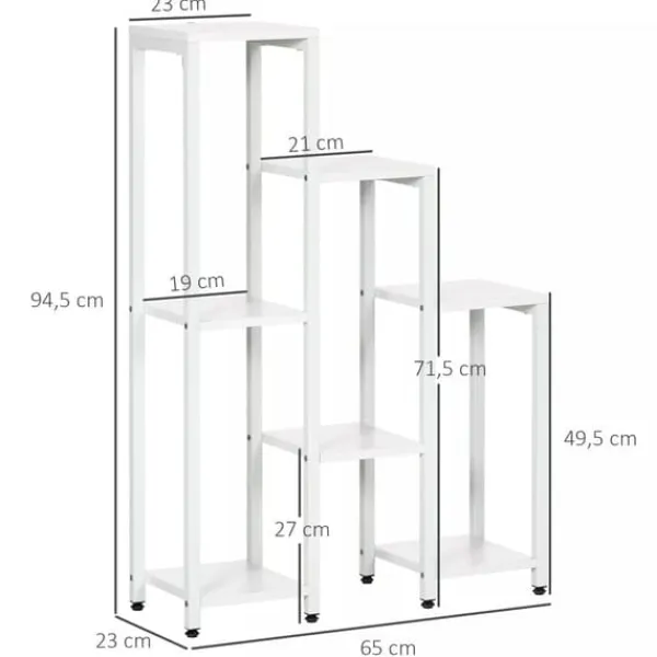 Plantestativer^Outsunny Blomsterstander Mellemrumsholder Hylder Hvid Stål 7 Niveauer Indendørs Udendørs 65x23x94.5cm