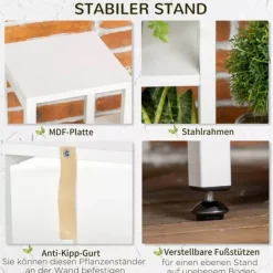 Plantestativer^Outsunny Blomsterstander Mellemrumsholder Hylder Hvid Stål 7 Niveauer Indendørs Udendørs 65x23x94.5cm