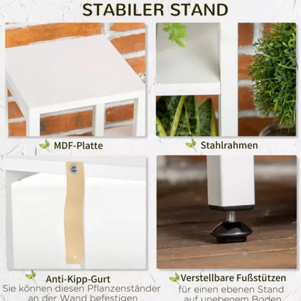Plantestativer^Outsunny Blomsterstander Mellemrumsholder Hylder Hvid Stål 7 Niveauer Indendørs Udendørs 65x23x94.5cm