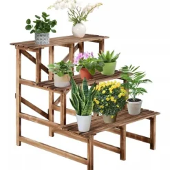 Hot Outsunny Blomstertrappe i Fyrretræ - 3 Trin - Natur - 80 x 80 x 78 cm Plantestativer