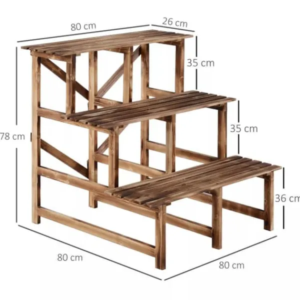 Hot Outsunny Blomstertrappe i Fyrretræ - 3 Trin - Natur - 80 x 80 x 78 cm Plantestativer
