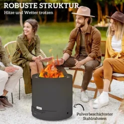 Discount Outsunny Bålsted Ø45 x 42cm i Sort Stål med Ildrager og Askeskuffe - Perfekt til Have, Altan, Terrasse Brændeovne