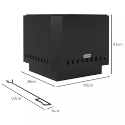 Pejse^Outsunny Bordfod, Firkantet Brandskål, Røgfribrandkurv med Ildrager, Bordild til Have, Camping, Terrasse, Metal, Sort